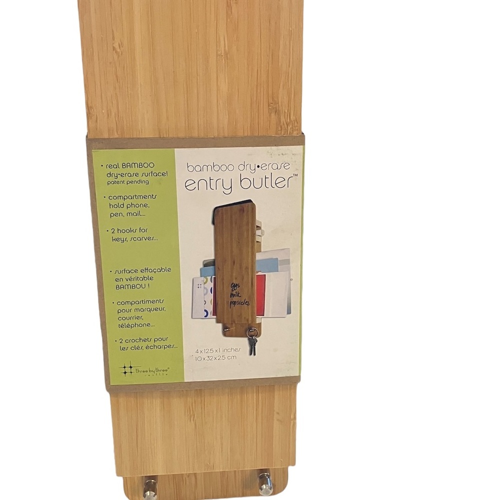 NEW Bamboo Dry Erase ENTRY BUTLER Holds Phone, Pens, Keys by Doorway 12.5"x4"